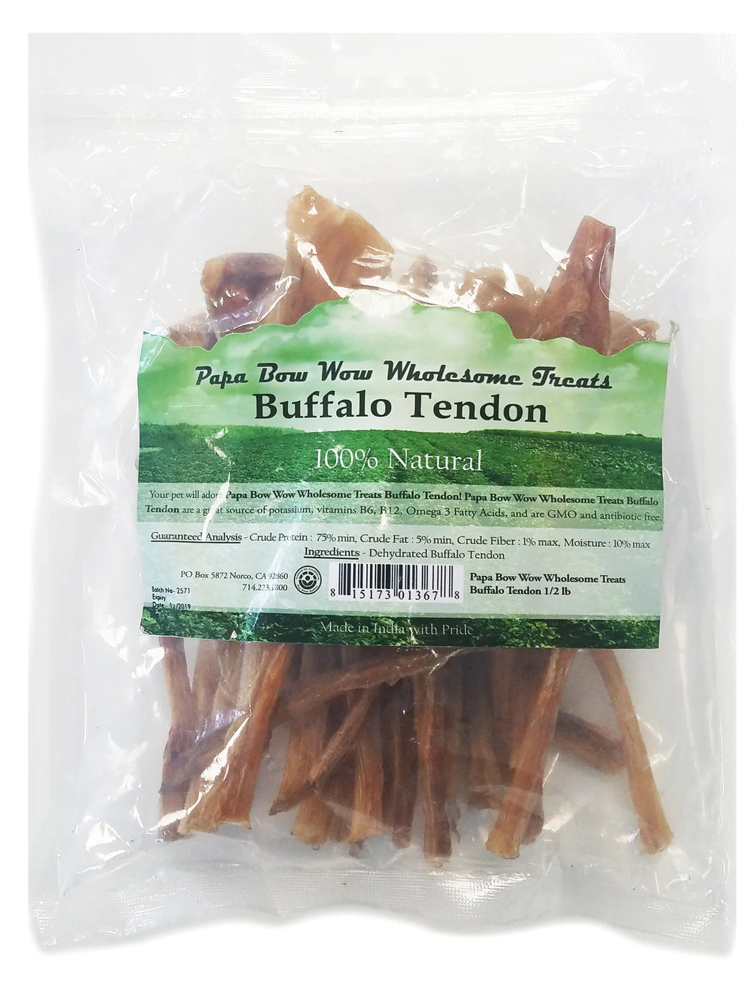 Buffalo Tendon Dog Chews 1/2 lb
