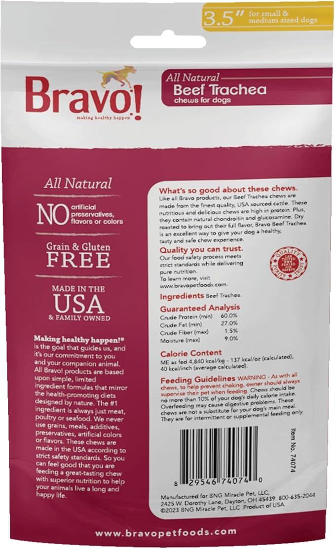 Bravo - Beef Trachea Chews 3.5" 4-count