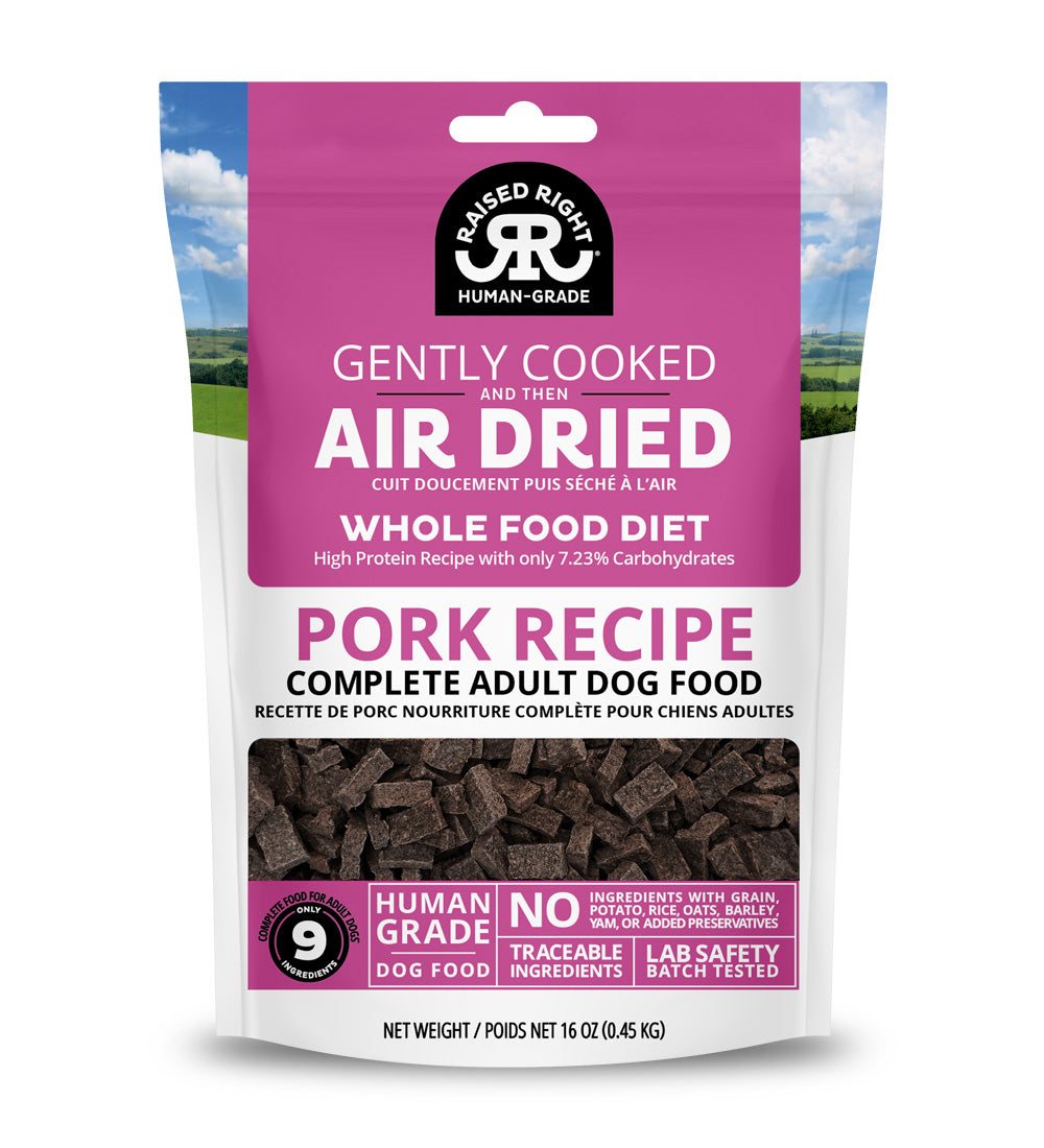 Raised Right: Air-Dried Dog Food - Pork Recipe 16oz