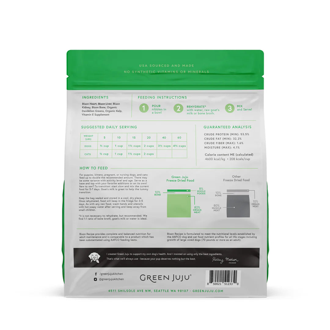 Green Juju: Bison Freeze-Dried Complete Raw Diet 14oz