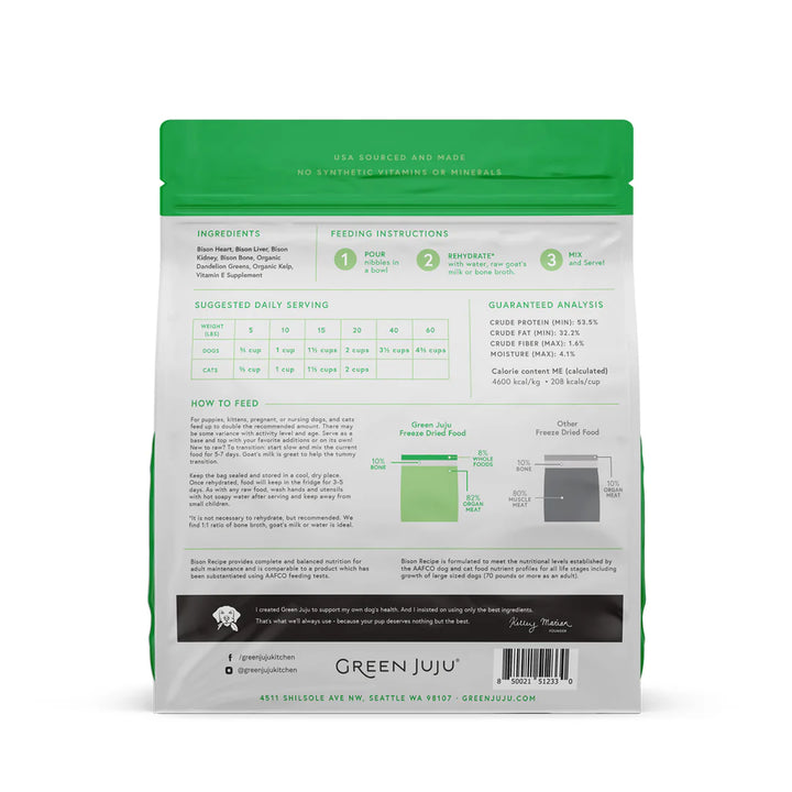 Green Juju: Bison Freeze-Dried Complete Raw Diet 14oz