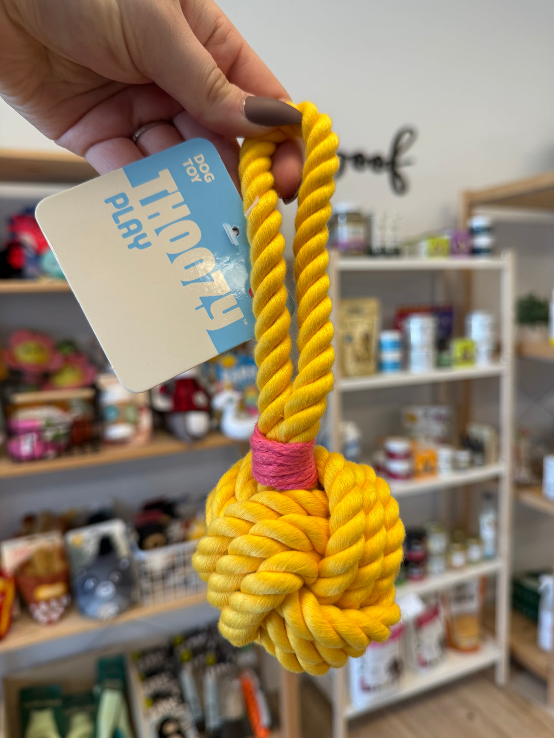 Dog Toy: Tug Rope with Handle Yellow 3"