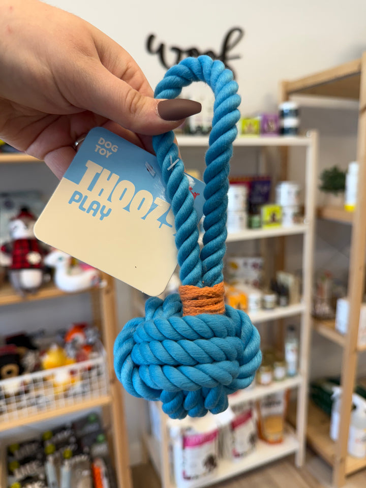 Dog Toy: Tug Rope Toy with Handle Blue 3"