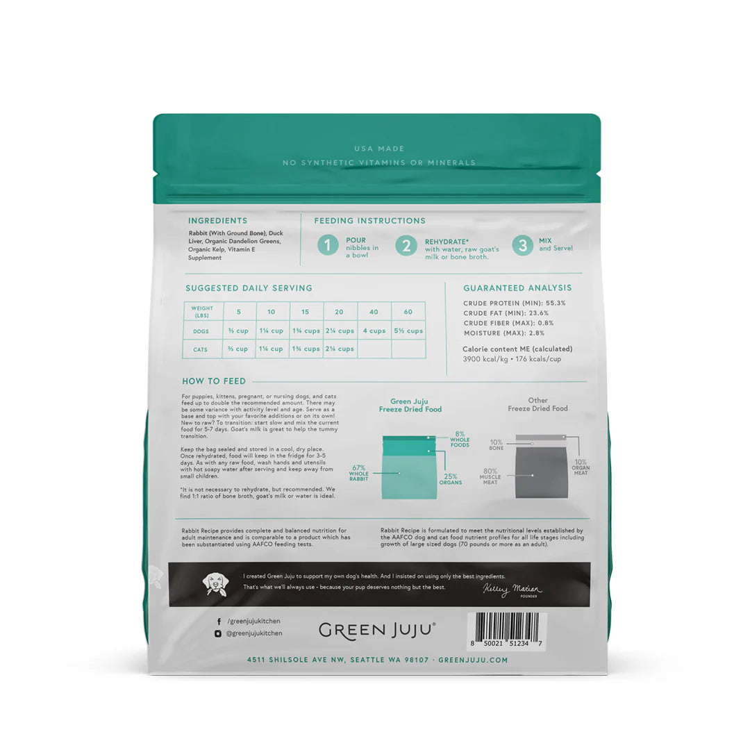 Green Juju: Rabbit with Duck Liver Freeze-Dried Complete Raw Diet 14oz