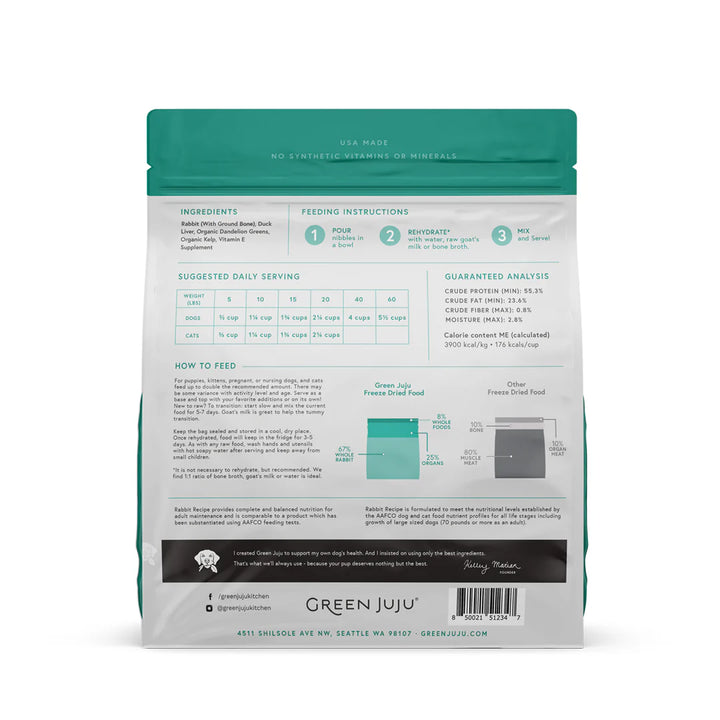 Green Juju: Rabbit with Duck Liver Freeze-Dried Complete Raw Diet 14oz