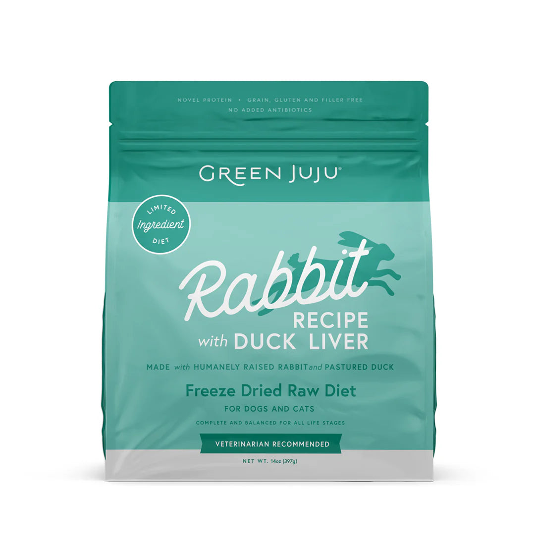 Green Juju: Rabbit with Duck Liver Freeze-Dried Complete Raw Diet 14oz