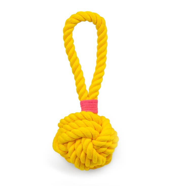 Dog Toy: Tug Rope with Handle Yellow 3"