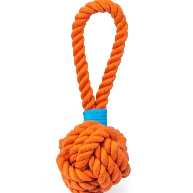 Dog Toy: Tug Rope with Handle Orange 5"