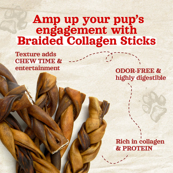 Chew Bar (Single): Braided Beef Collagen 6-Inch
