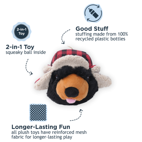 Dog Toy: 2-in-1 Hunter Hat Bear 5"
