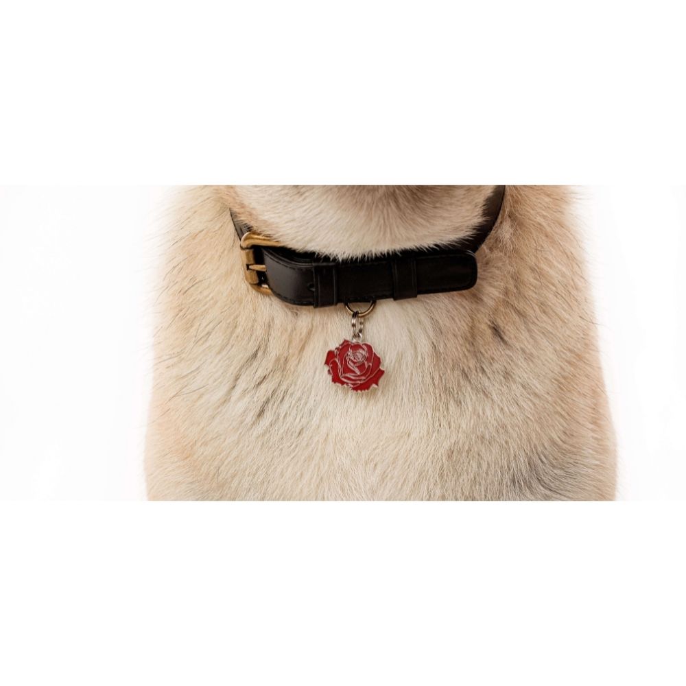 Rose - Silver & Red - Pet ID Tag