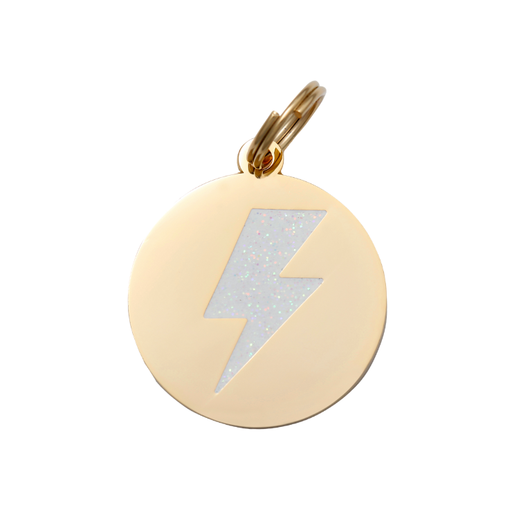 Lightning Bolt - Gold & White - Pet ID Tag